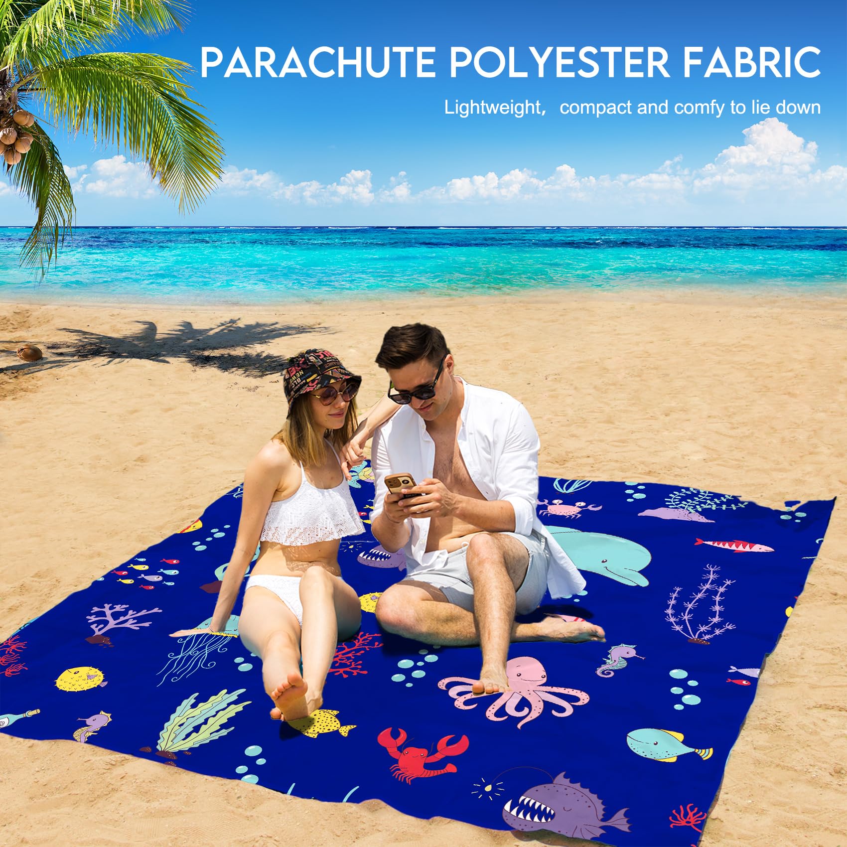 Bydoll Beach Blanket Waterproof Sandproof 78''  81'' 1-5 Adults Oversized Lightweight Large Picnic Mat Waterproof Sandproof Blan