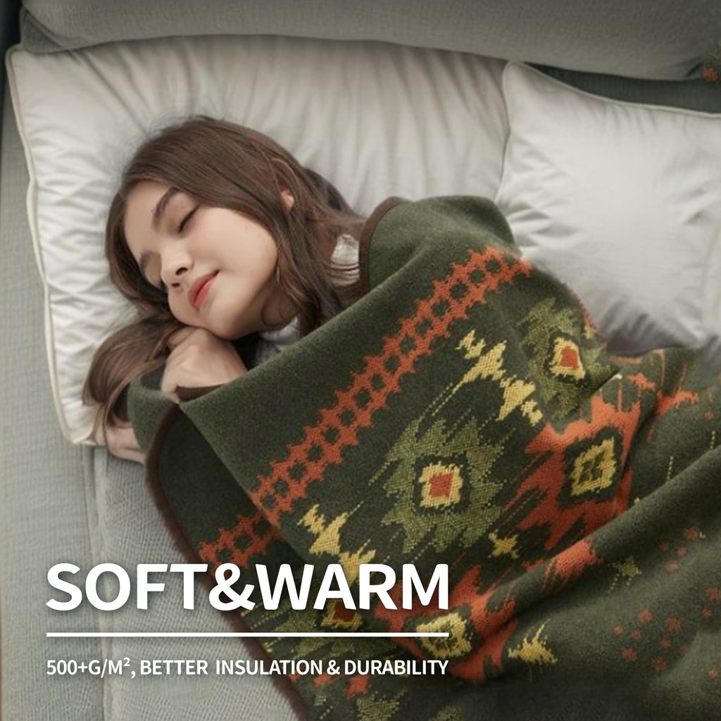 Acushla Merino Wool Blanket - Warm Thick Washable Large Bed Couch Outdoor Camping Sleeping Throw Blanket All Seasons, Myers Gree