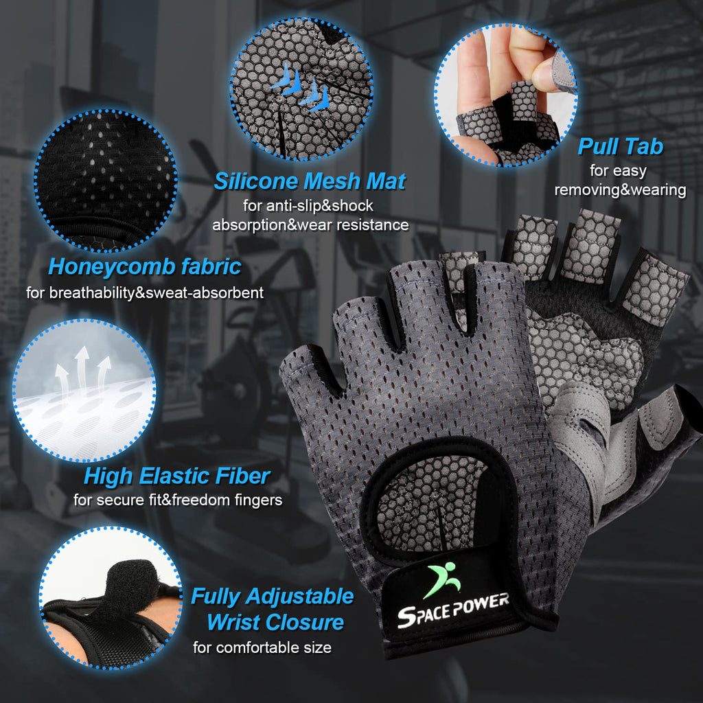 Spacepower Workout Gloves, Weight Lifting Gloves For Women&Men, Lightweight Breathable Gym Gloves For Exercise (X-Large, Black)