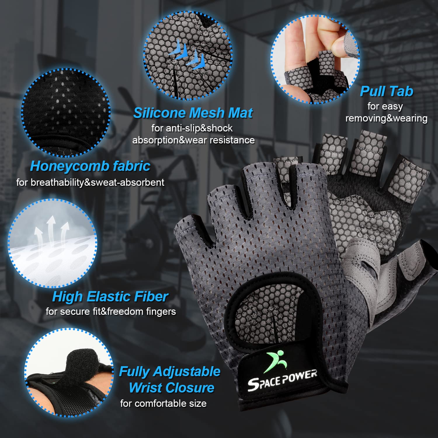 Spacepower Workout Gloves, Weight Lifting Gloves For Women&Men, Lightweight Breathable Gym Gloves For Exercise (X-Large, Black)
