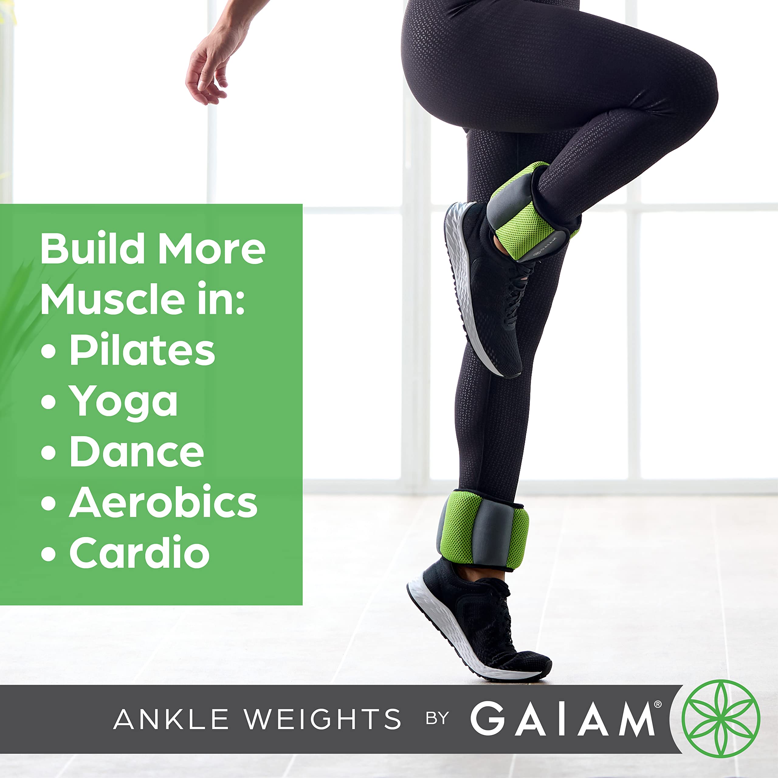Gaiam Ankle Weights Adjustable Set For Women & Men - Resistance Workout Equipment For Walking, Running, Pilates, Yoga, Dance, Ae