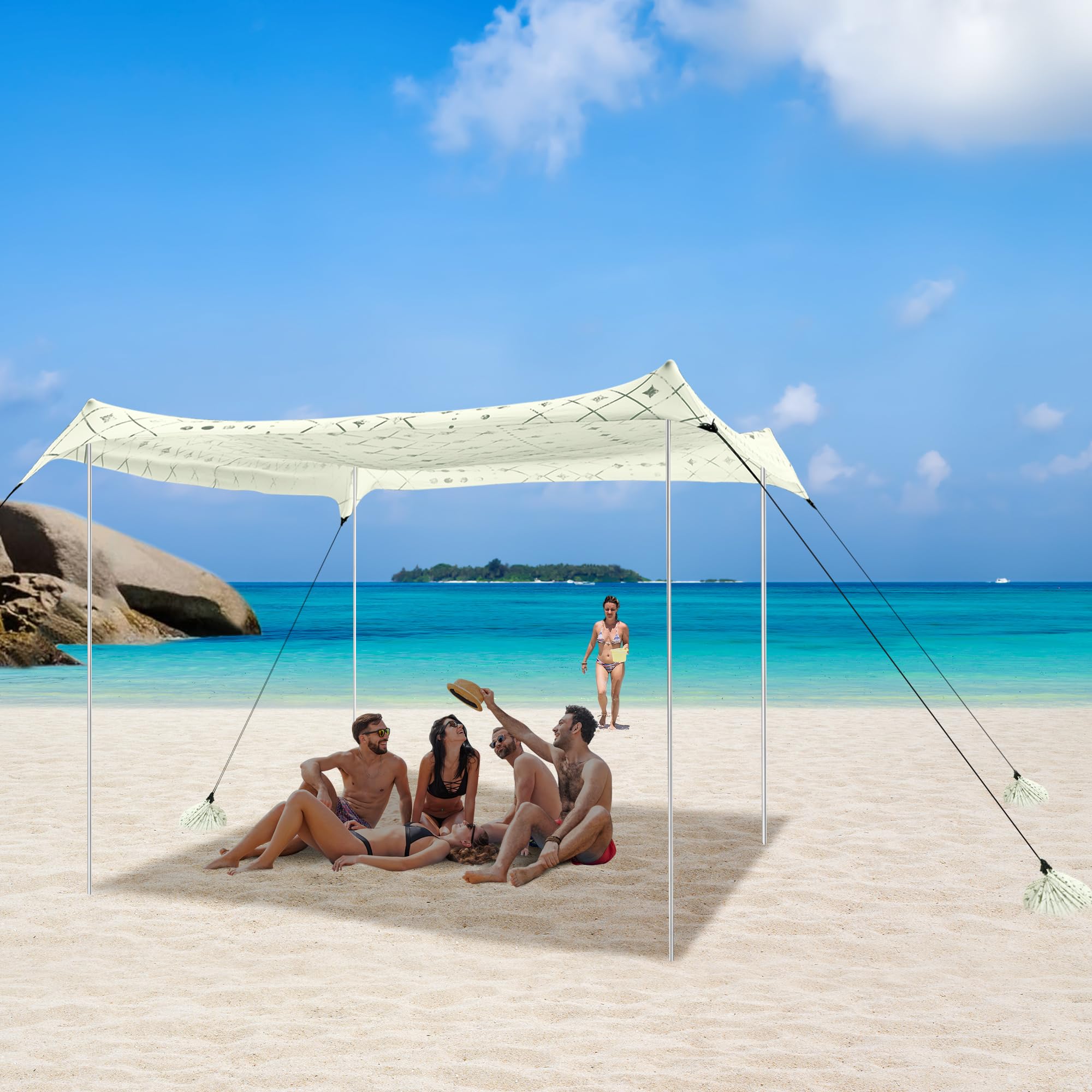 Beach Tent, Beach Canopy Sun Shade Upf 50+, Portable 10  10 Ft Camping Sun Shelter With Sandbags, Poles, Ground Pegs And Anti-Wi