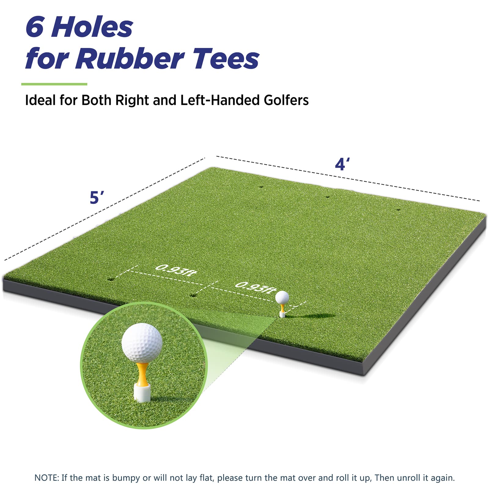 Golfguru Golf Mat, Golfguru 5X4Ft Pro Golf Hitting Practice Mats With 10 Golf Balls, 7 Golf Tees, 2 Golf Rubber Tees, Golf Train