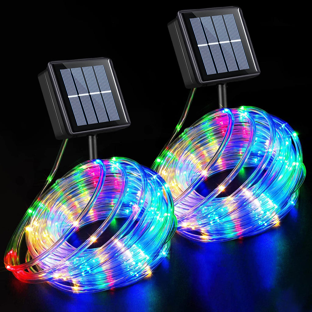 Yeguo Christmas Lights Solar, 2 Pack Each 33Ft 100 Led Rope Lights Outdoor Waterproof, 8 Modes String Lights Clear Pvc Tube For 