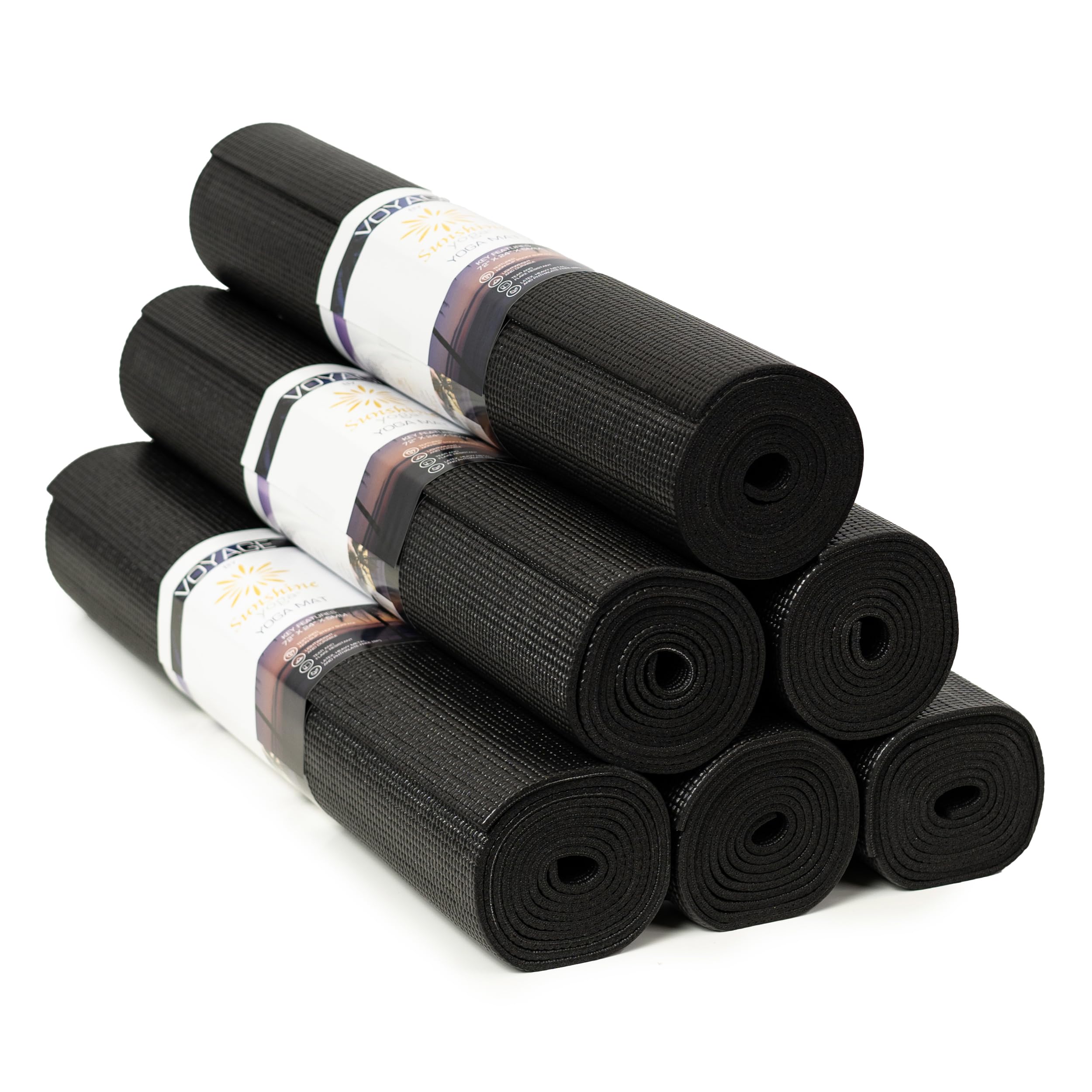 Sunshine Yoga Voyage Yoga Mat, 6 Pack, 72'' X 24'' Professional Studio And Gym Bulk Yoga Mats, 5Mm Thick, Durable, Anti-Tear, No