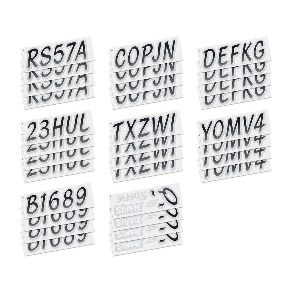 Stiffie Whipline Black/Silver Super Sticky 3 '' Alpha Numeric Registration Identification Numbers Stickers Decals For Sea-Doo Sp