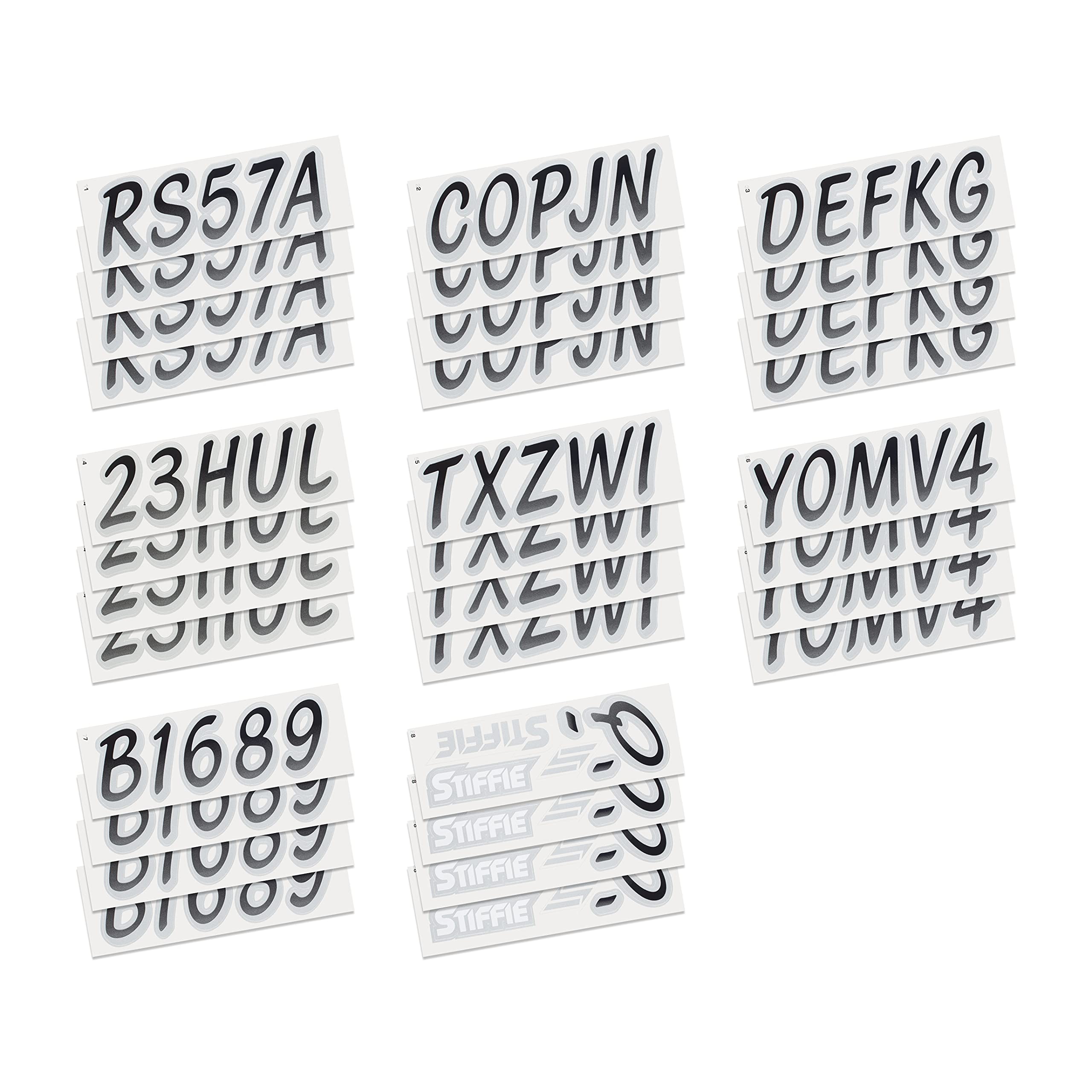 Stiffie Whipline Black/Silver Super Sticky 3 '' Alpha Numeric Registration Identification Numbers Stickers Decals For Sea-Doo Sp