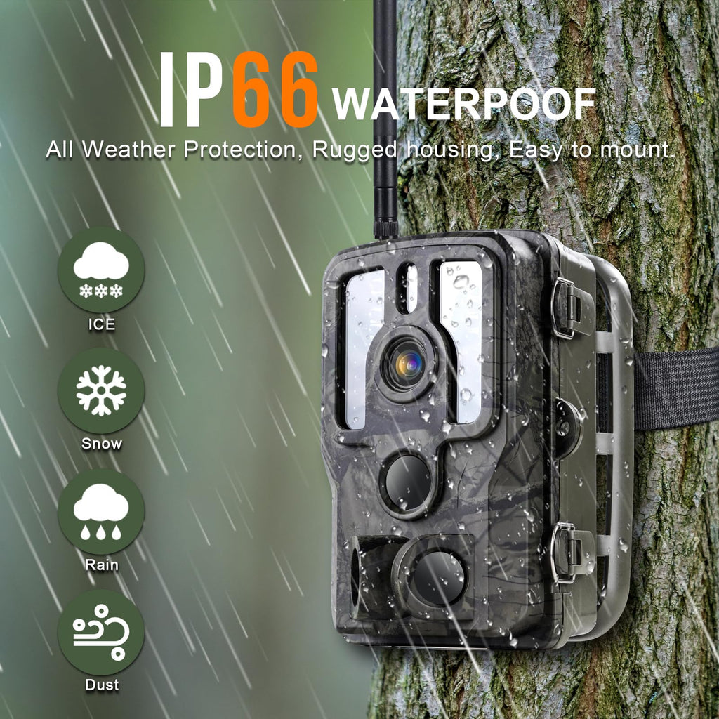 Trail Camera With Night Vision Motion Activated Waterproof, 4K 48Mp Wifi Bluetooth Game Camera, 0.1S Trigger Ip66 Trail Cam With