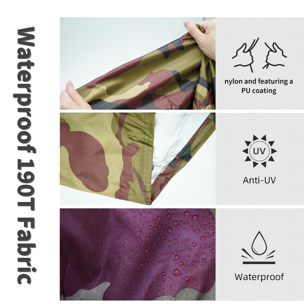 Camouflage With Silver Trim Bike Cover Fits 3 Bikes, Maveek Bicycle Cover 190T With Lock Hole Waterproof Weatherproof Dustproof
