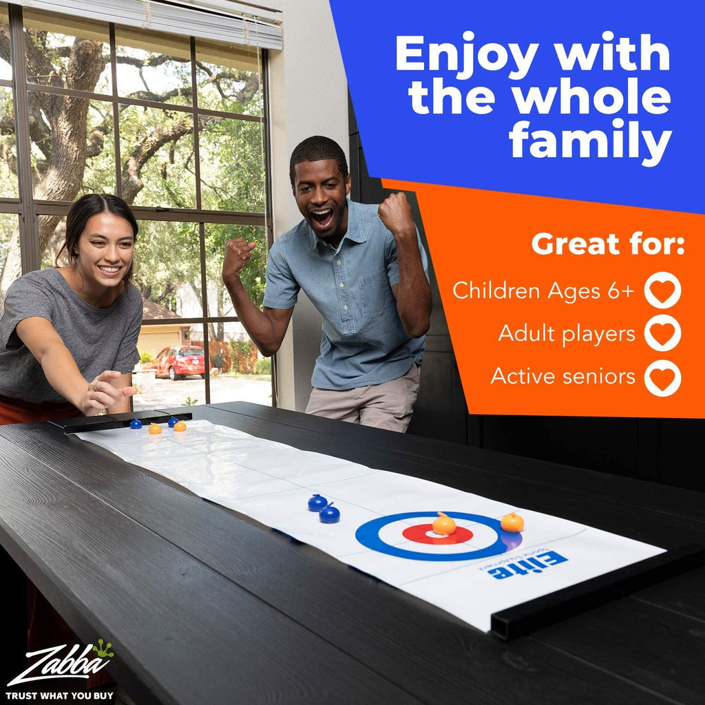 Elite Sportz Equipment Curling Game - Tabletop Games For Adults, Kids & Families - 4 Ft X 1 Ft Mat For Indoor Fun W/Bonus Travel