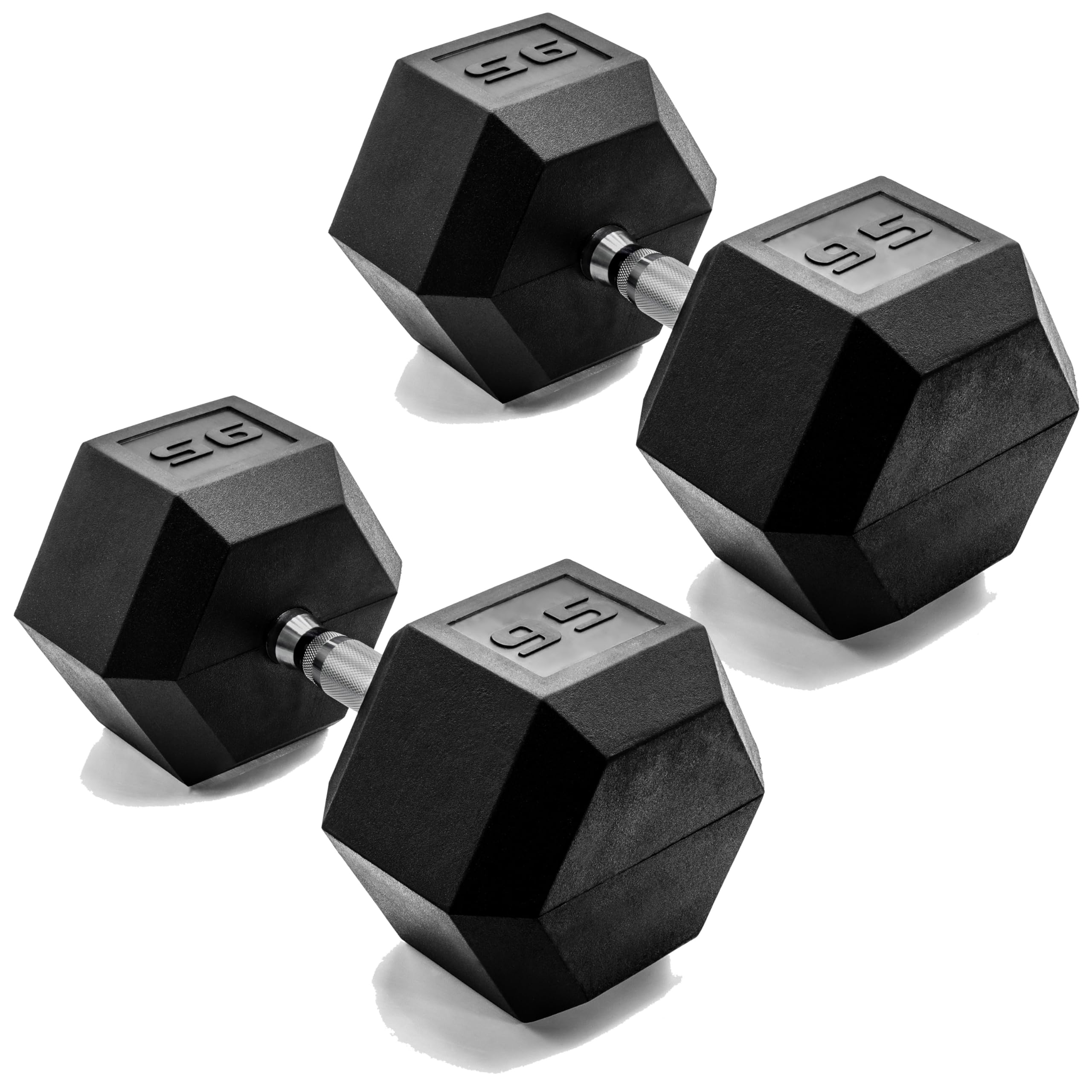 CAP Barbell 95 LB Rubber Coated Hex Dumbbell Hand Weight - Pair | Chrome Handle