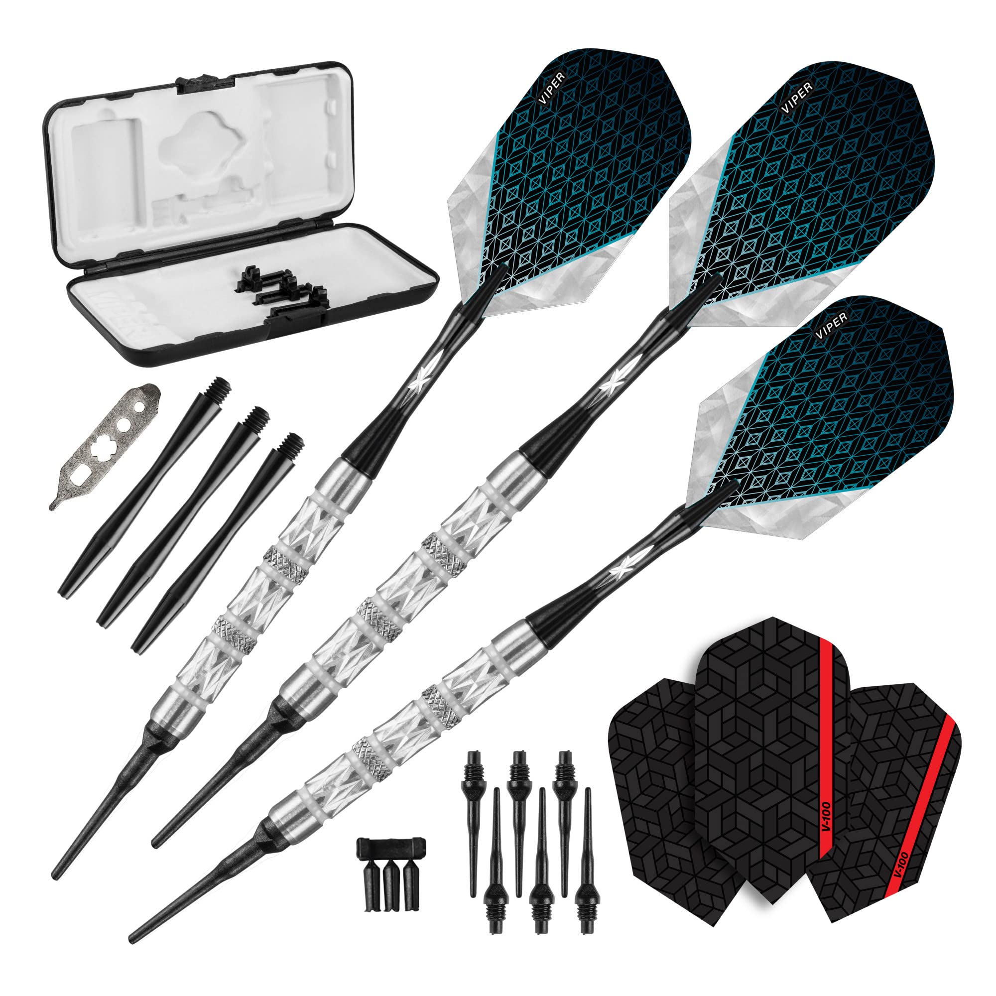 Viper Diamond 90% Tungsten Soft Tip Darts With Storage/Travel Case, Silver Rings, 16 Grams