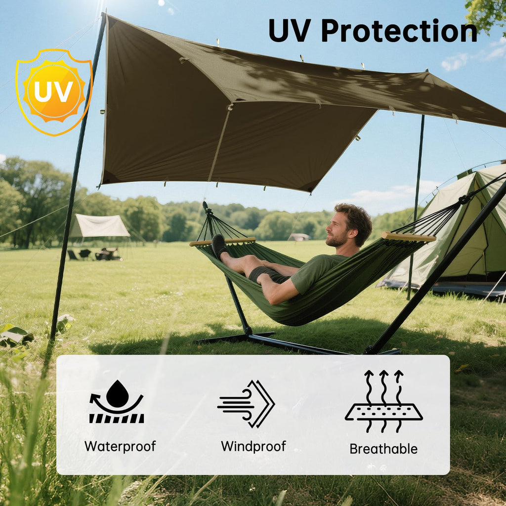 Free Soldier Camping Tarp Waterproof Portable Multifunctional Outdoor Traveling Awning Backpacking Shelter Rain Tarp (Olive-Gree