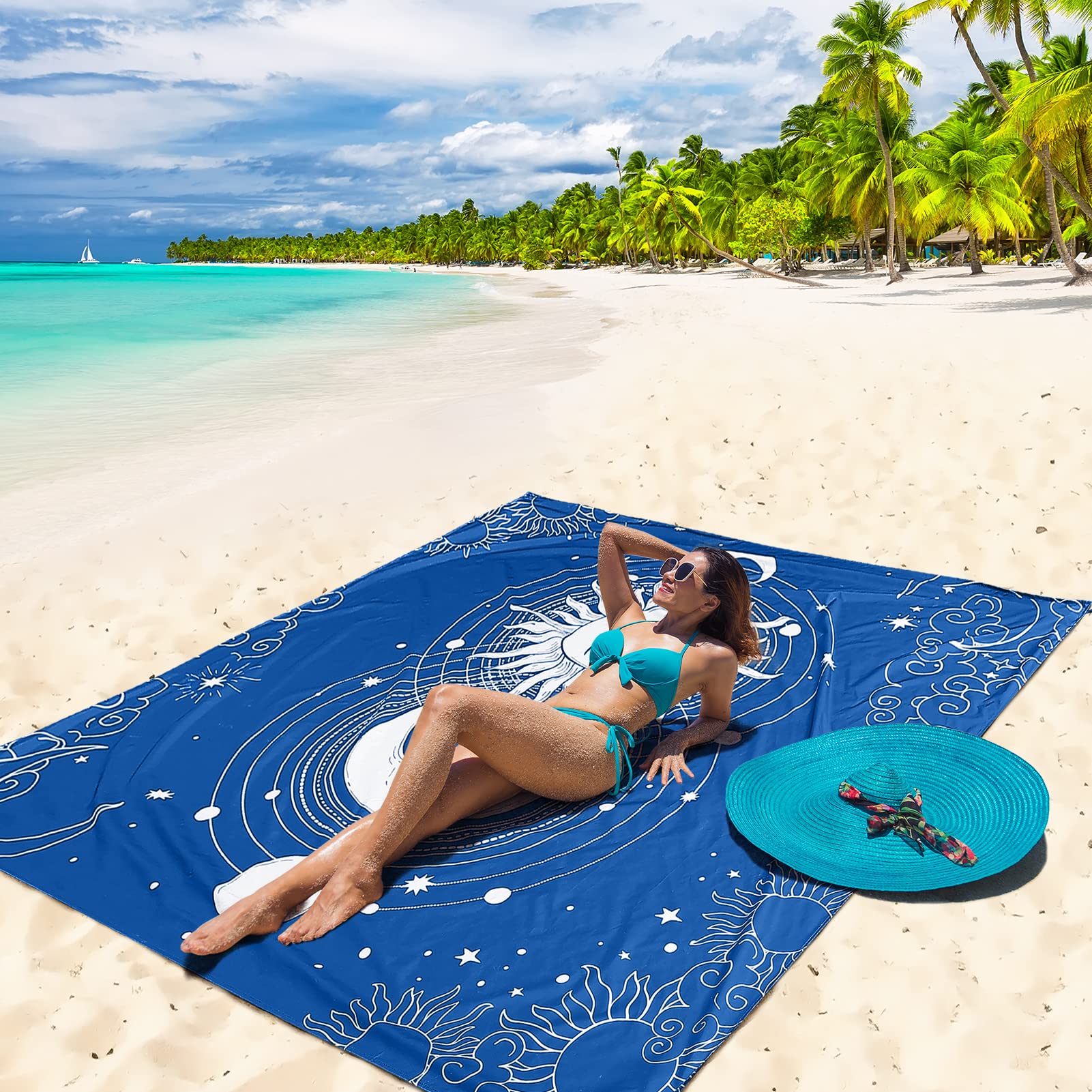 Wiwigo Beach Blanket Waterproof Sandproof Beach Mat 79 X 83/10'X9'For 2-8 Adults Quick Drying Outdoor Picnic Mat Beach Accessori