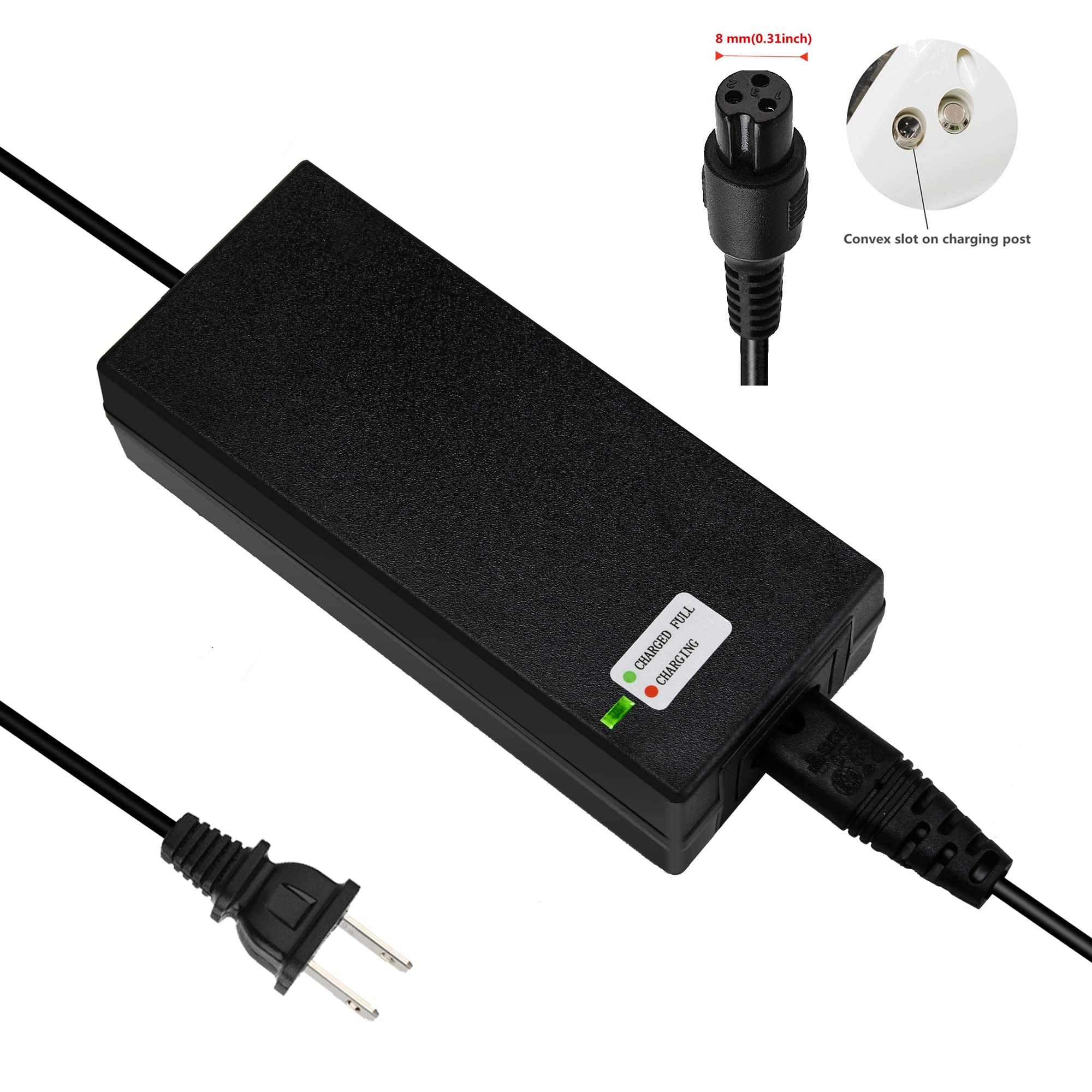 Evaplus 42V Charger Powerfast 3-Prong Inline Connector For 36V Pocket Mod, Sports Mod Lithium Battery, Battery Charger For Elect
