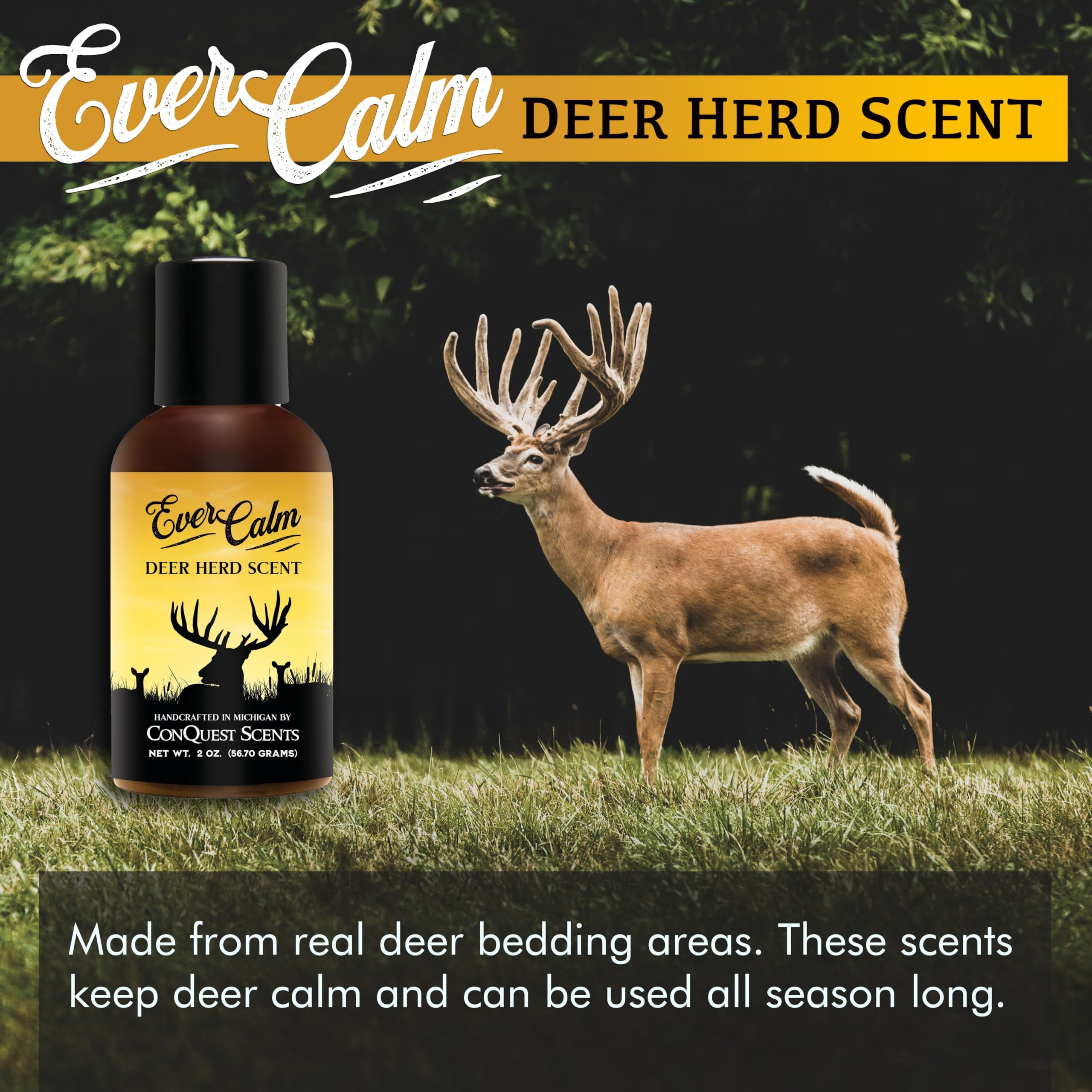 Conquest Scents Evercalm Deer Herd Scent Bottle - Deer Attractant & Calming Scent, All-Season Effectiveness, Versatile Hunting L