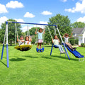 Sportspower Fairbrook Backyard Metal Swing Set for Kids, 500 lb Capacity - Saucer, Standing Swing, Blow-Molded Swing, 5ft Slide,