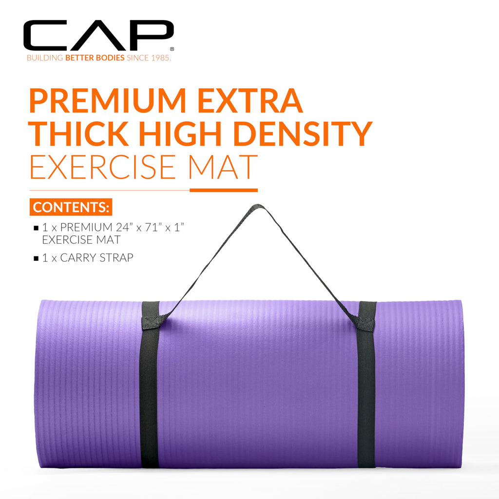 Cap High Density Exercise Mat With Strap, 74''X24''X1'' - Purple