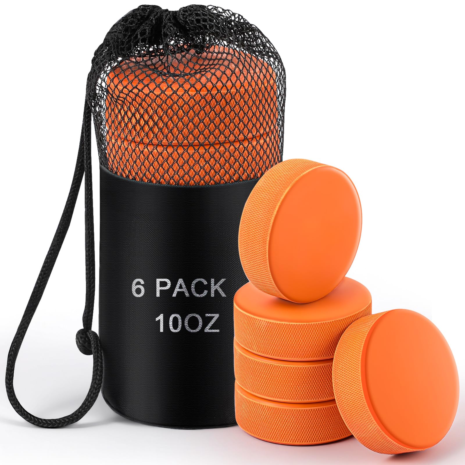 ShinyRelief 6 Pcs 10 oz Weighted Ice Hockey Pucks Heavy Training Puck with Mesh Carrying Bag Weighted Hockey Pucks Official Size