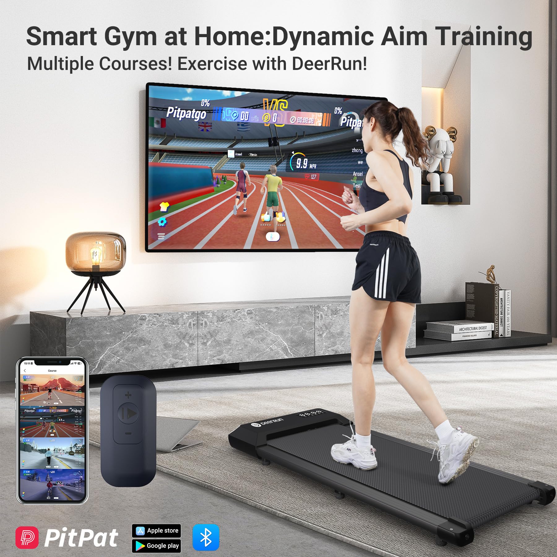Deerrun Walking Pad, 2024 Upgrade Smart Under Desk Treadmill, Led Display & App/Remote Control, Treadmills For Home, Low Noise K