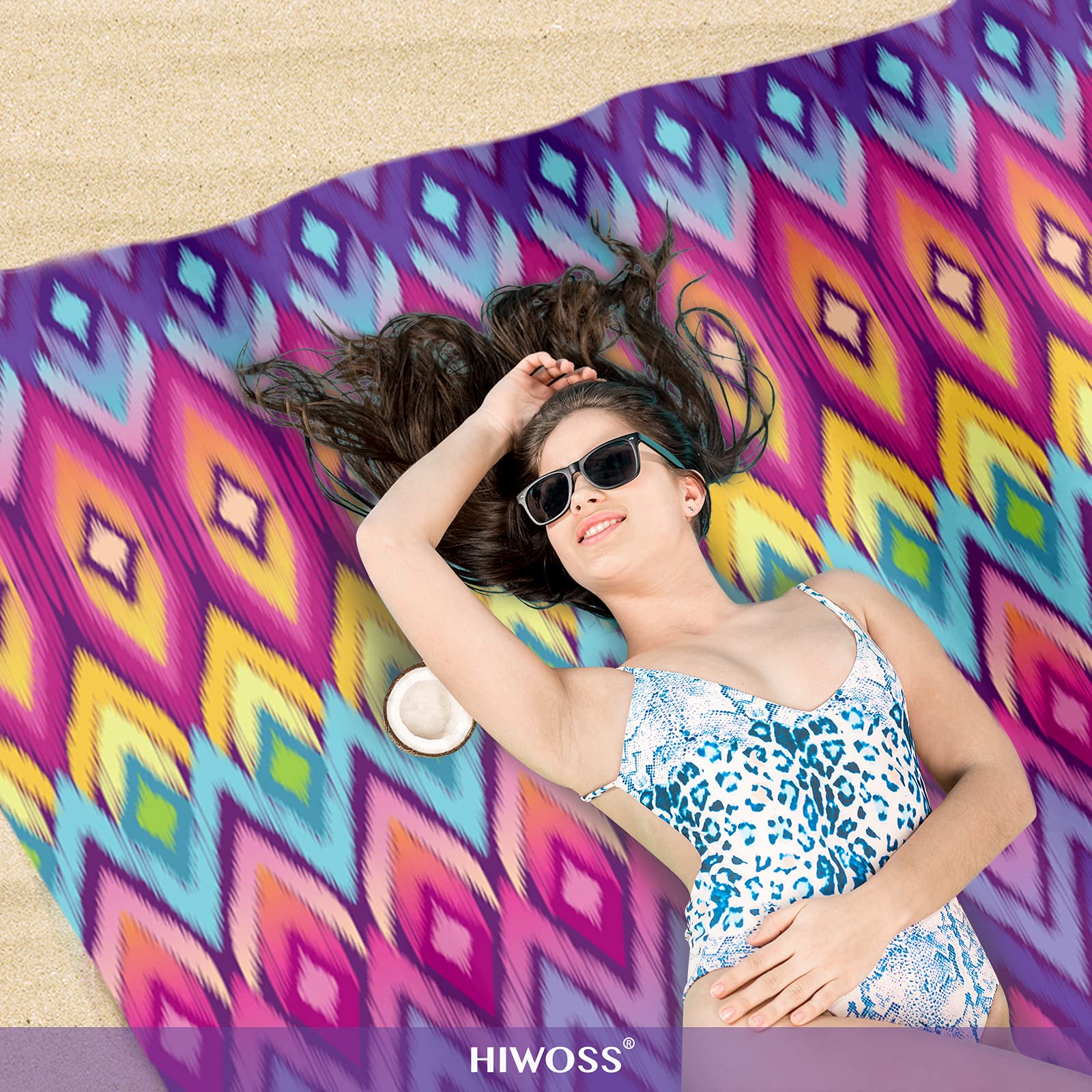 Hiwoss Beach Blanket Waterproof Sandproof Oversized 95   X 80   ,Sand Free Beach Mat With Corner Pockets,Portable Mesh Bag For B