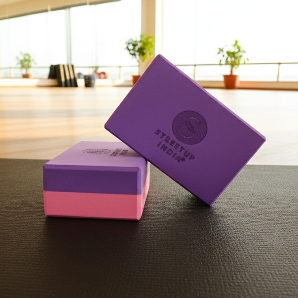 Streetup India Yoga Block With High Density Eva Foam NonSlip Workout Bricks (Pink & Purple)