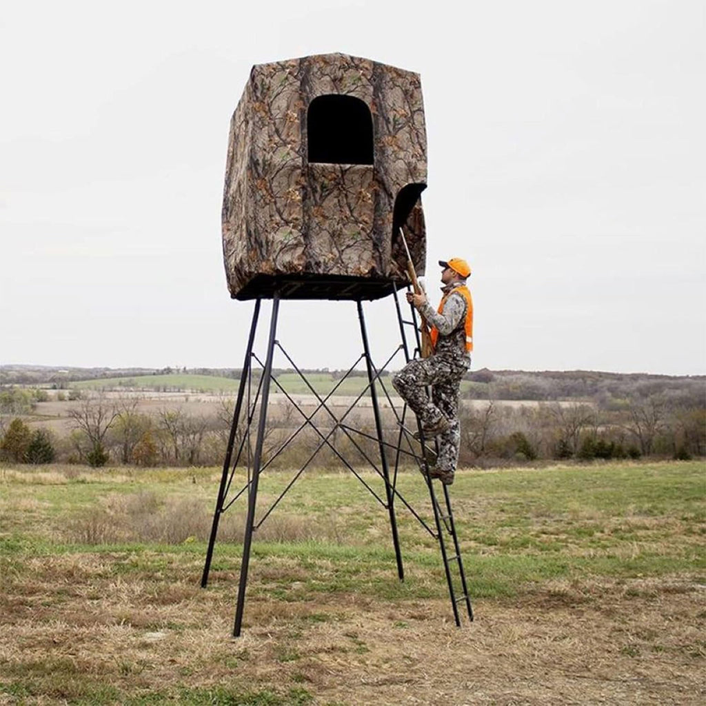 Muddy Steel 7' Tall Quad Pod Hunting Blind Cover With 4 Zippered Windows (Stand Not Included) - Portable Camouflage Shelter And