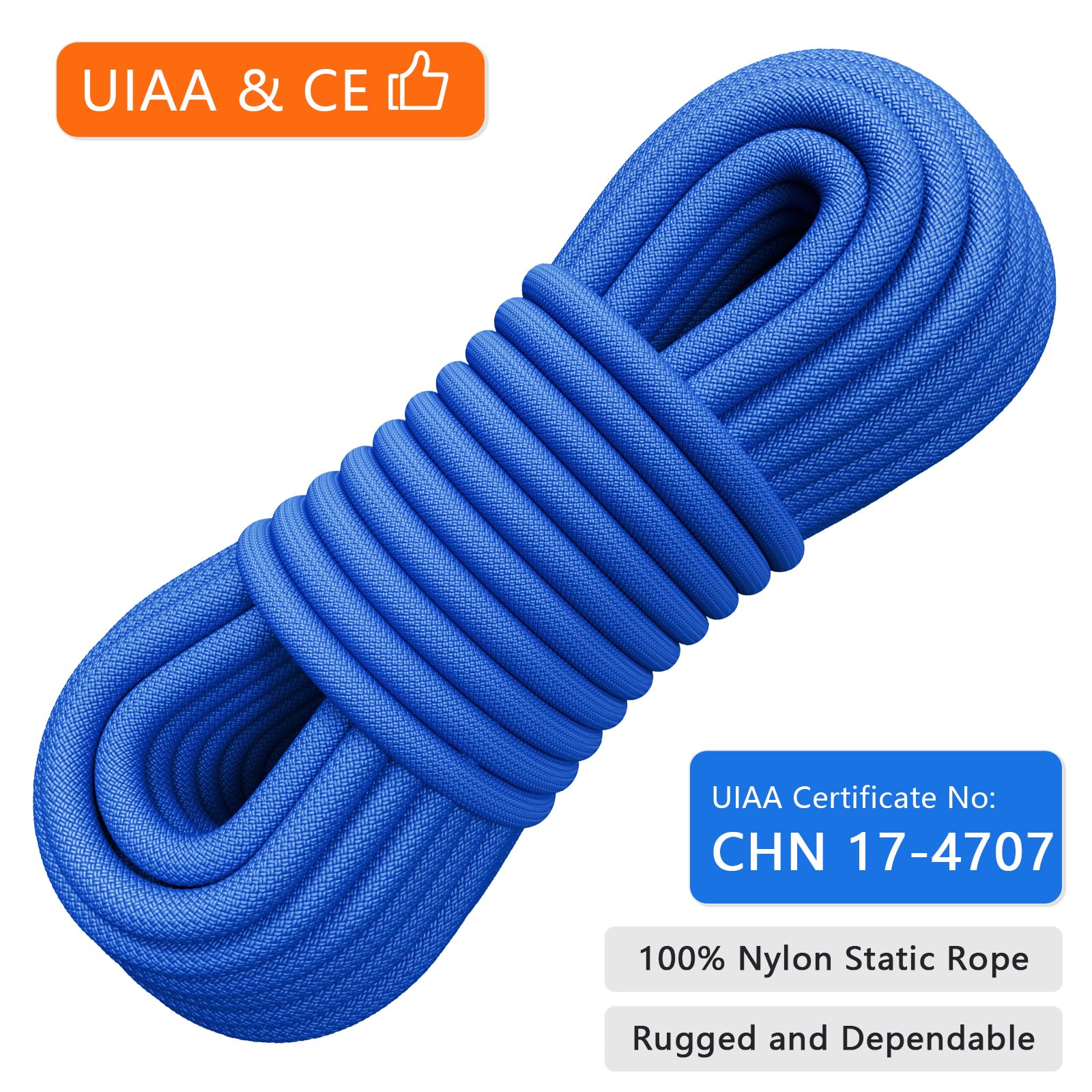 X Xben Rock Climbing Rope, Static Uiaa Mountain Climb Ropes, 10.5Mm 32Ft Blue Mountaineering Climbing Gear For Rescue, Hiking, O
