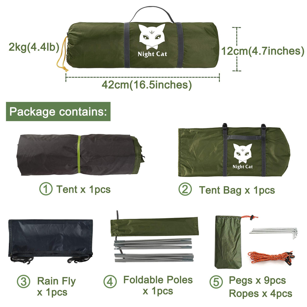 Night Cat Backpacking Tent For One 1 To 2 Persons Lightweight Waterproof Camping Hiking Tent For Adults Kids Scouts Easy Setup S