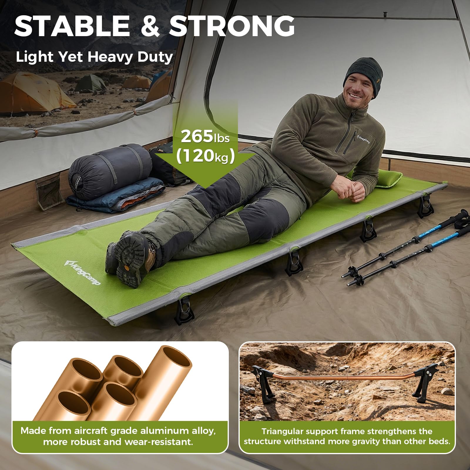 Kingcamp Ultralight Compact Folding Camping Cot Bed, 4.9 Pounds (Green)