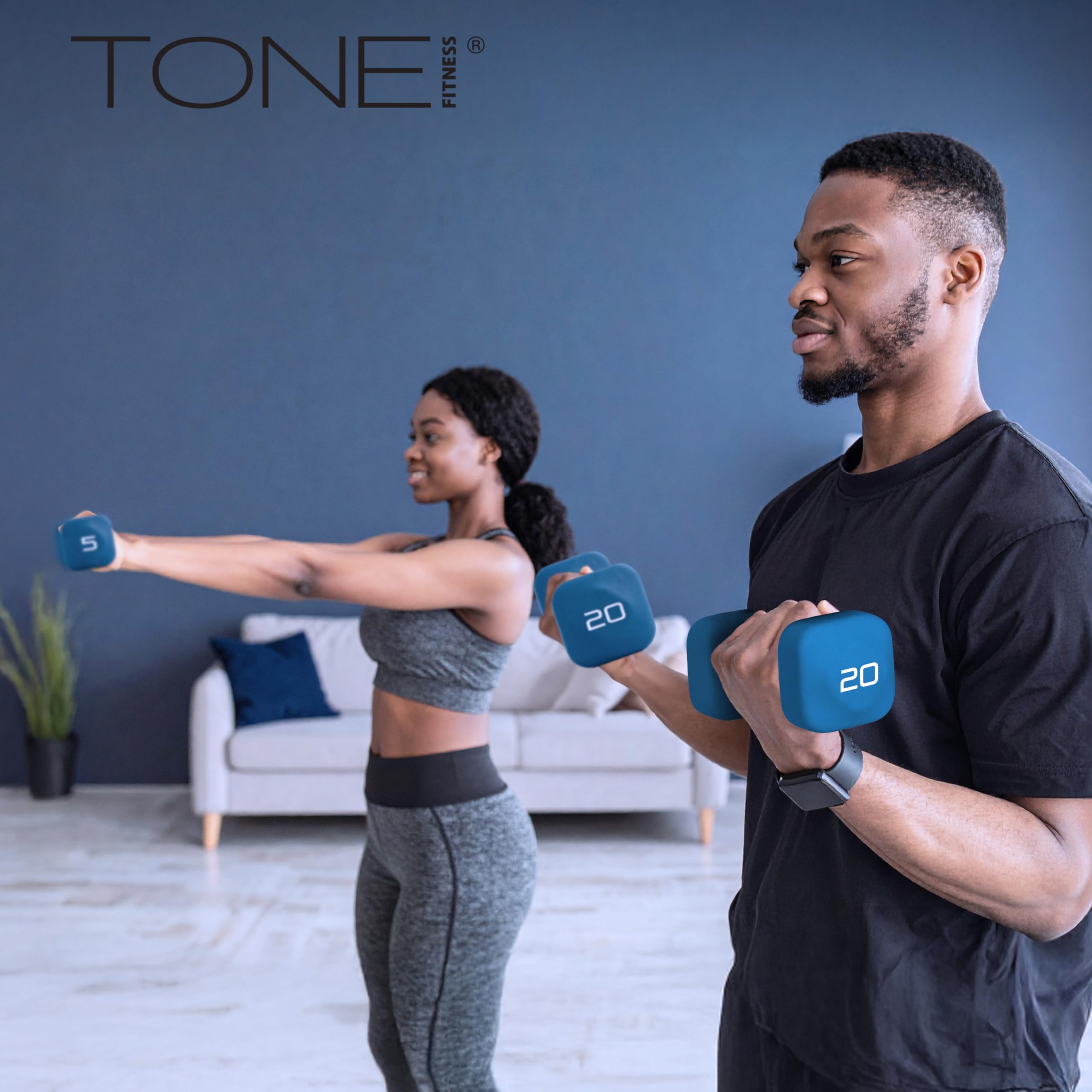 Tone Fitness 15 lb Neoprene Dumbbell Pair for Home Workouts - Non-Slip Design - Beige