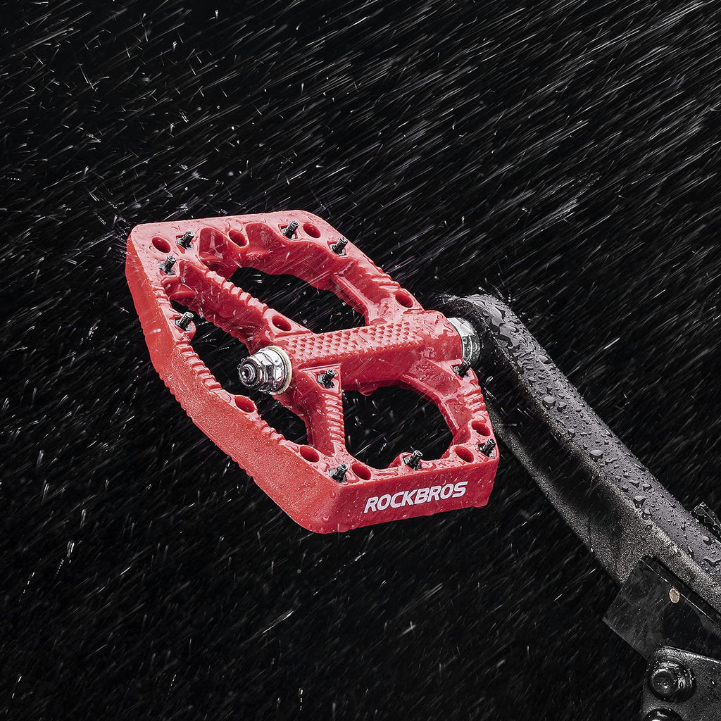 Rockbros Mountain Bike Pedals Flat Mtb Pedals Nylon Fiber Bicycle Platform Pedals For Road Mountain Bmx Mtb Bikes Red