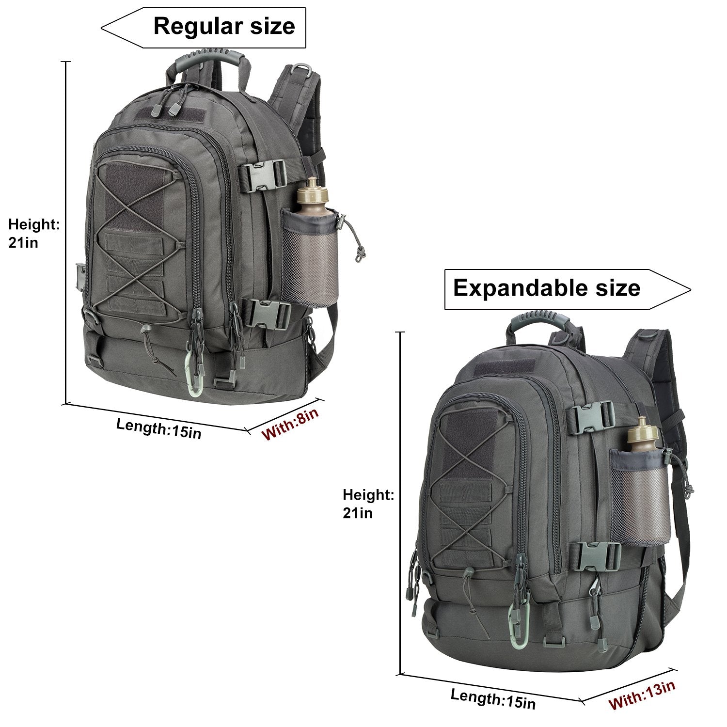 Zseararmy Large Tactical Backpack For Men Military Backpack With Diy System For Travel, Work,Camping,Hunting,Hiking,Sports (Gray