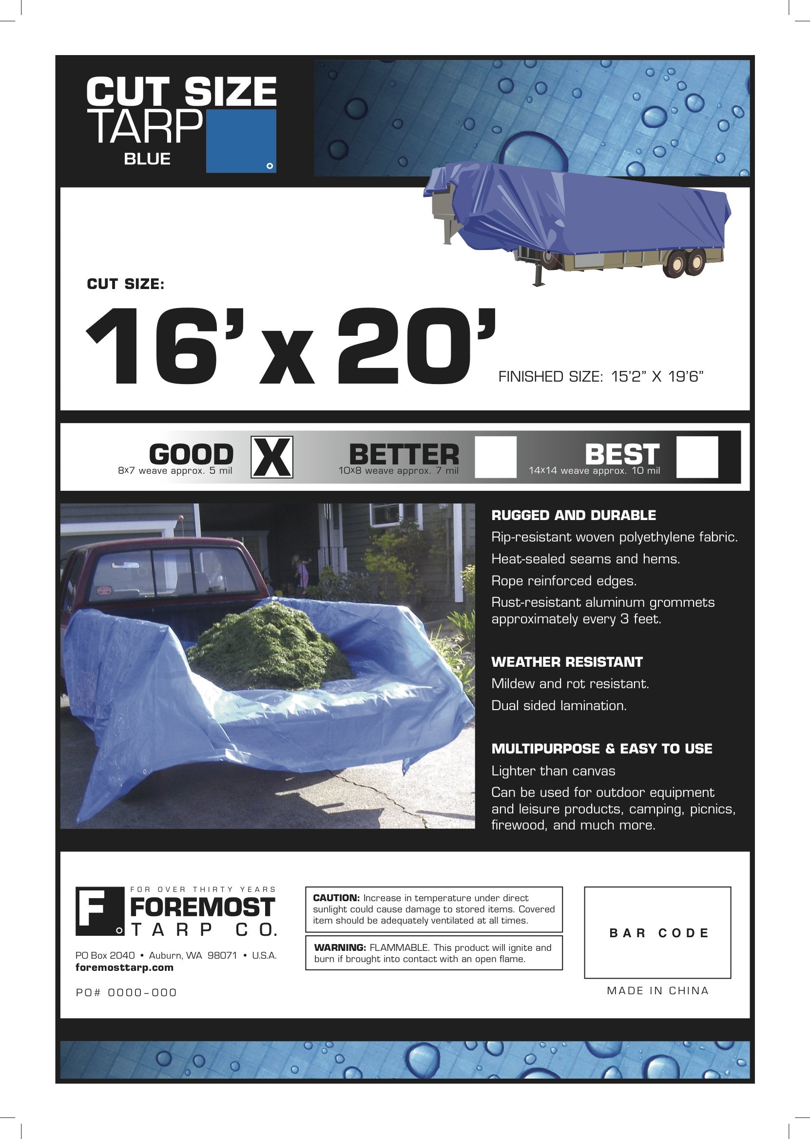 Tarp Blue 16'X20' (Pack Of 1)