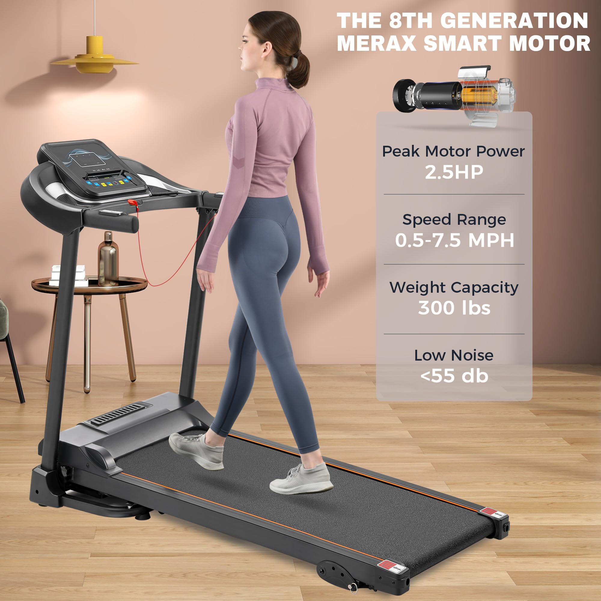 Merax Folding Electric Treadmill With Incline 2.5Hp Energy Saving 12 Preset Programs Running Walking Jogging Machine For Home Of