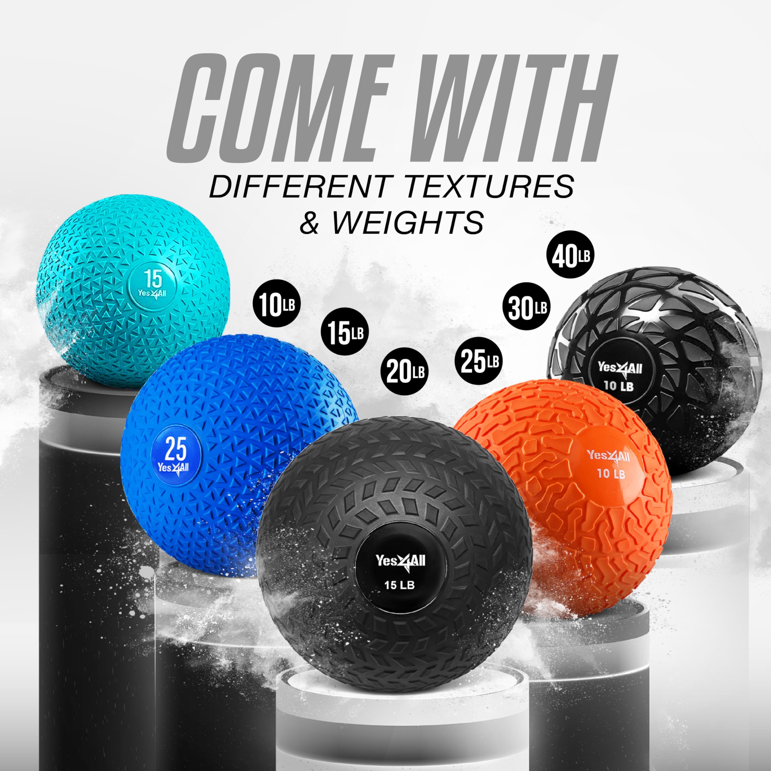 Yes4All 20 Lbs Slam Ball For Strength Workout - Slam Medicine Ball (20 Lbs, Black)