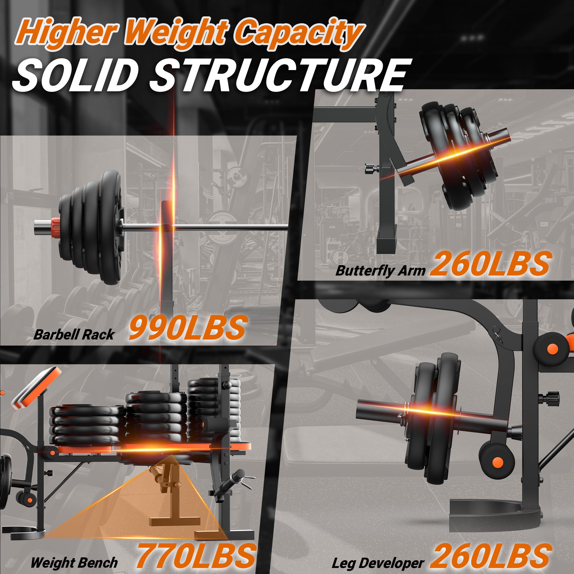 XDDIAS Weight Bench, 6 In 1 Bench Press Squat Rack Weight Bench With Leg Extension And Leg Curl, Weight Benches For Home Gym Wit