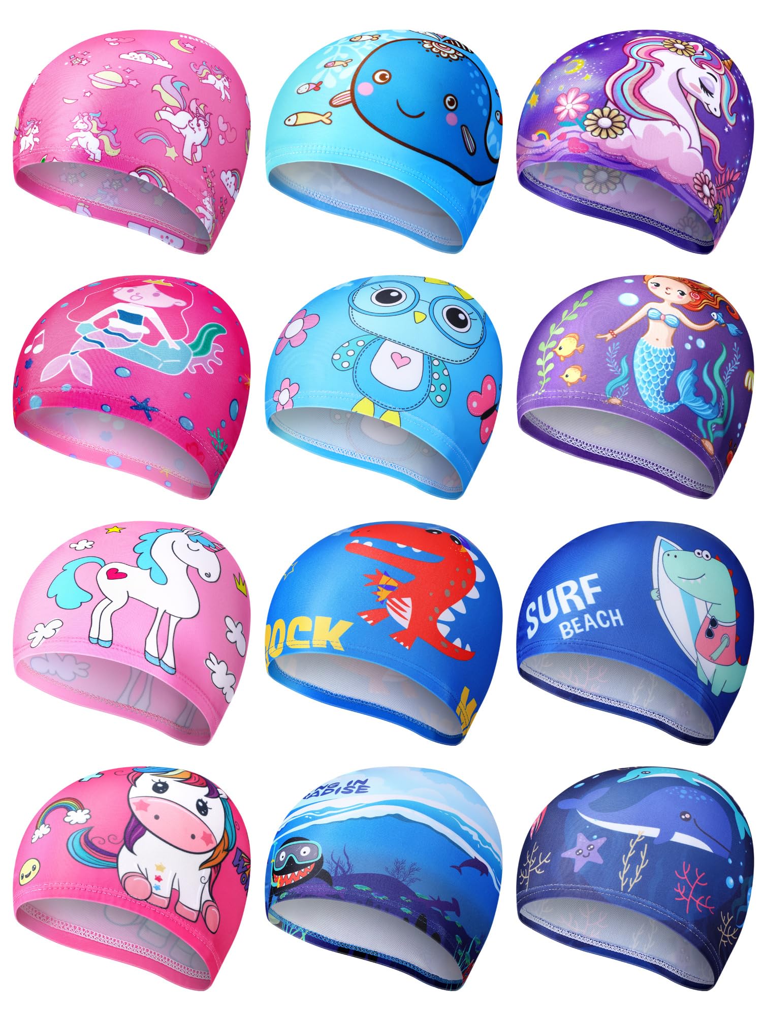 Geyoga 12 Pcs Kids Swim Caps for Boys Girls Age 2-12 Swimming Hat Pool Cap Child Swim Hat for Toddler Youth