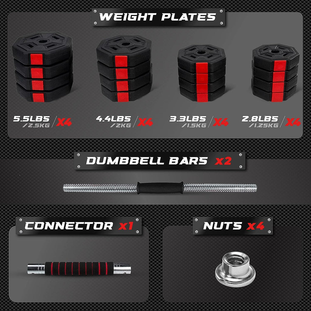 Yes4All Upgraded 44Lbs/66Lbs Pair Adjustable Weights Dumbbells Set, Free Weights Dumbbells Set With Connector And Stainless Stee