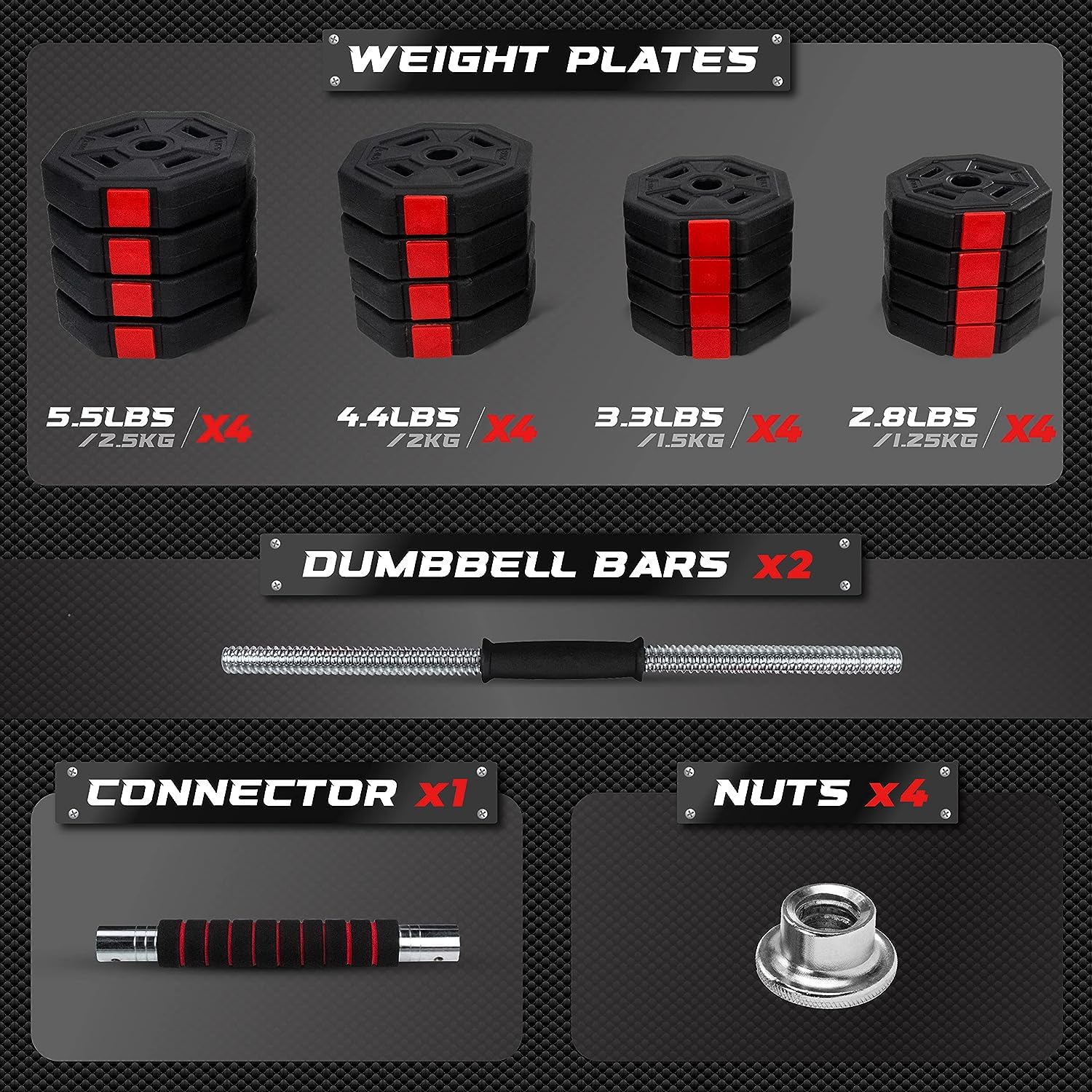 Yes4All Upgraded 44Lbs/66Lbs Pair Adjustable Weights Dumbbells Set, Free Weights Dumbbells Set With Connector And Stainless Stee