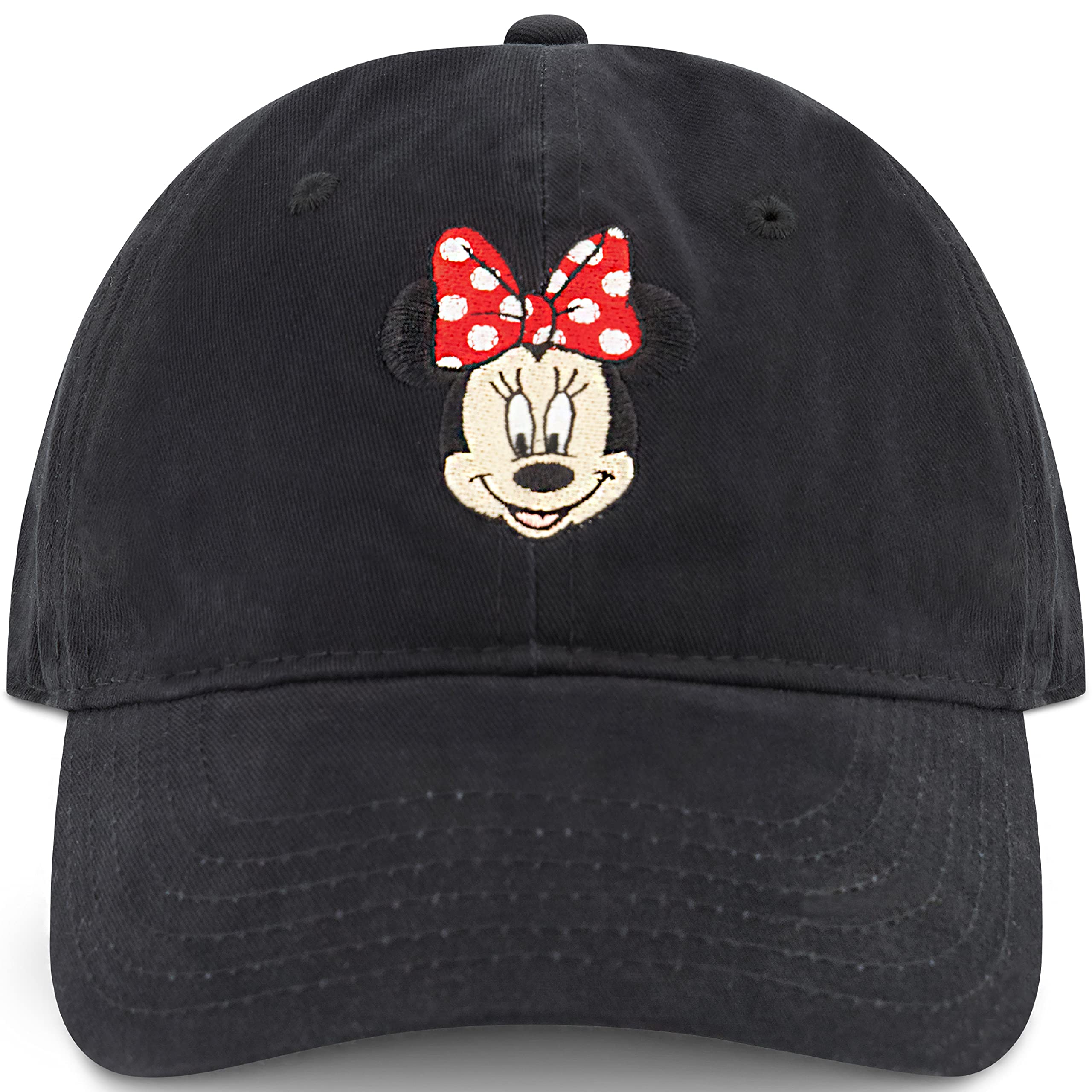 Disney Minnie Mouse Dad Hat, Cotton Adjustable Baseball Cap with Curved Brim, Black, One Size