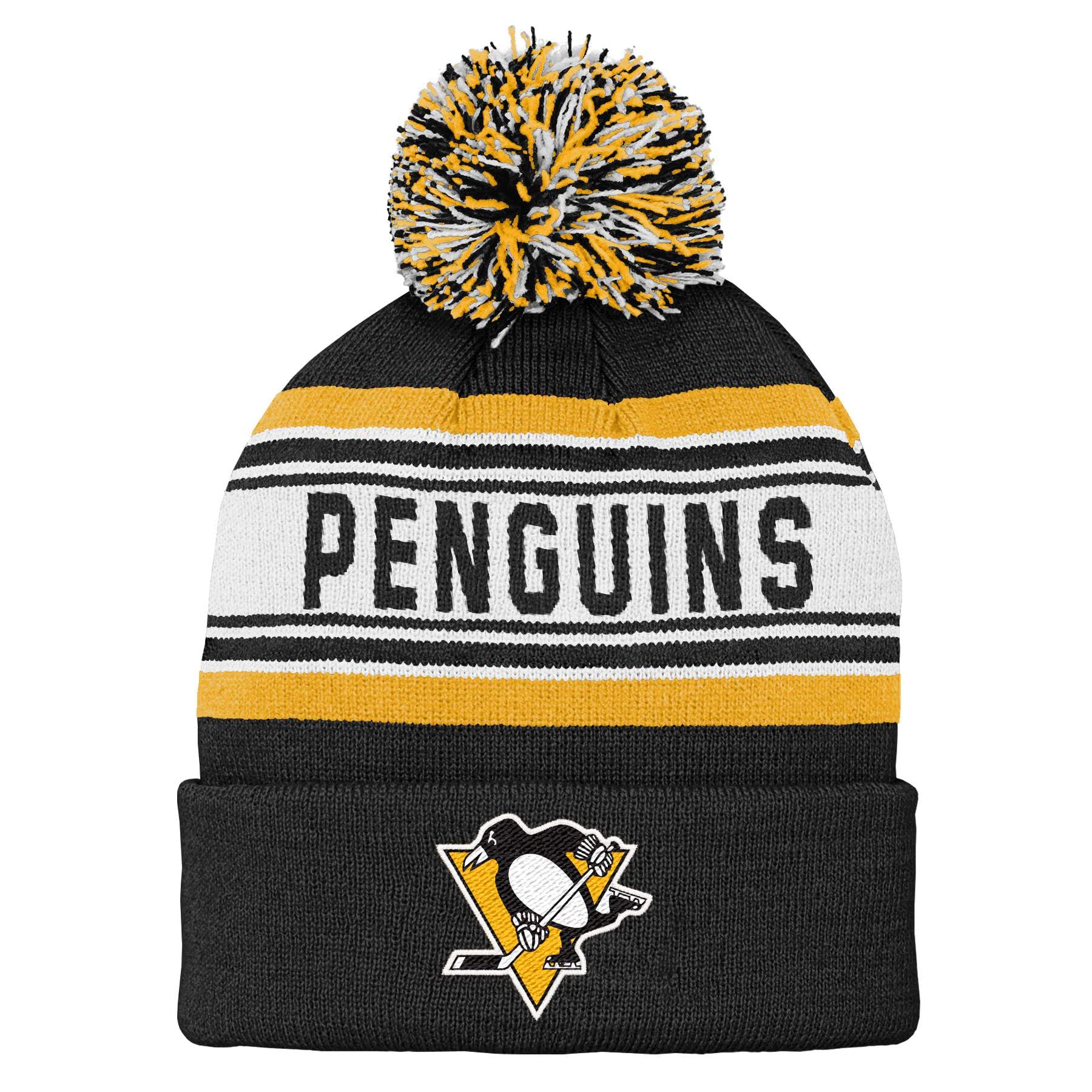 Nhl Kids Youth Official Primary Logo Sport Knit Cold Weather Cuffed Pom Beanie Hat (Us, Alpha, One Size, Pittsburgh Penguins)