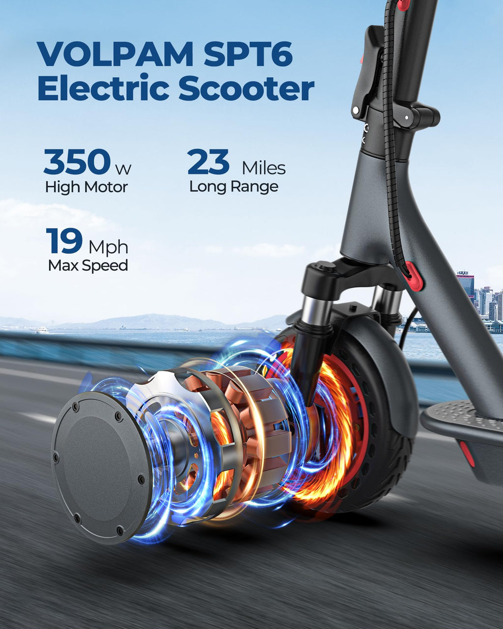 Electric Scooter, 350W Motor, Dual Suspension Kick Scooter, 23 Miles Long Range & 19 MPH & 8.5 Solid Tires, Foldable E Scooter w