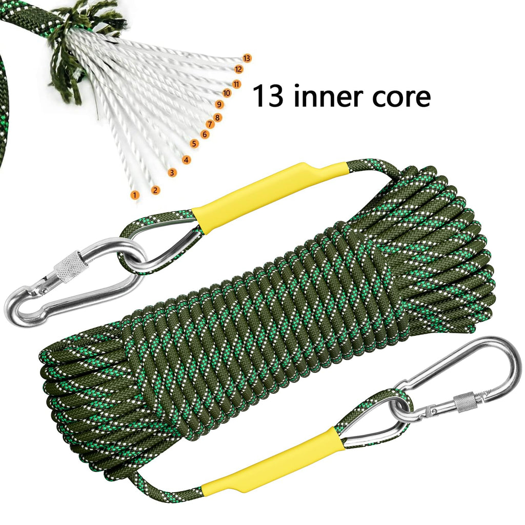X Xben Outdoor Climbing Rope, 8Mm Diameter Static Rock Climbing Rope 40M(132Ft) Tree Climbing Rappelling Rope With Hooks, Escape