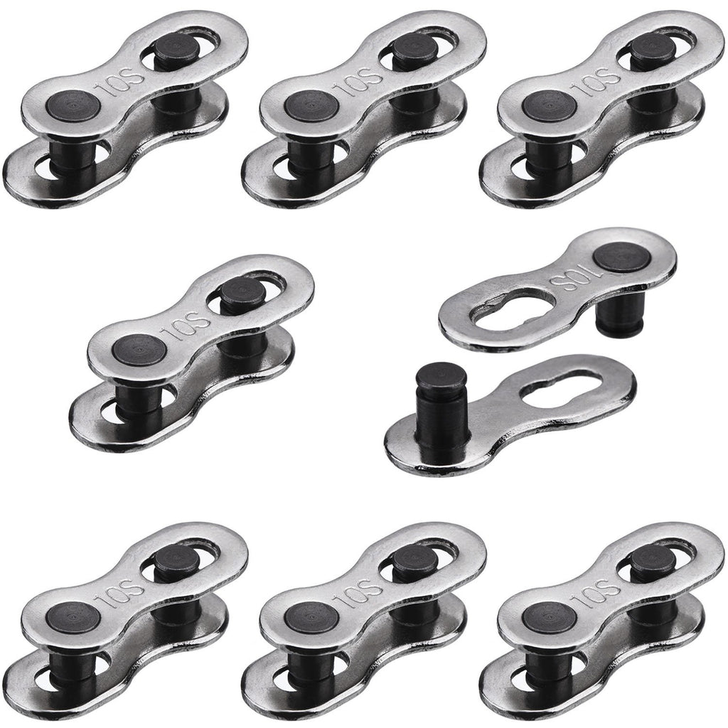 Hotop 8 Pairs Bicycle Missing Link For 6, 7, 8, 9, 10 Speed Chain, Silver, Reusable (10 Speed)