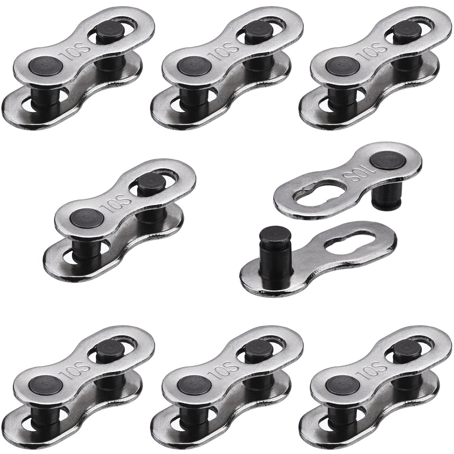 Hotop 8 Pairs Bicycle Missing Link For 6, 7, 8, 9, 10 Speed Chain, Silver, Reusable (10 Speed)