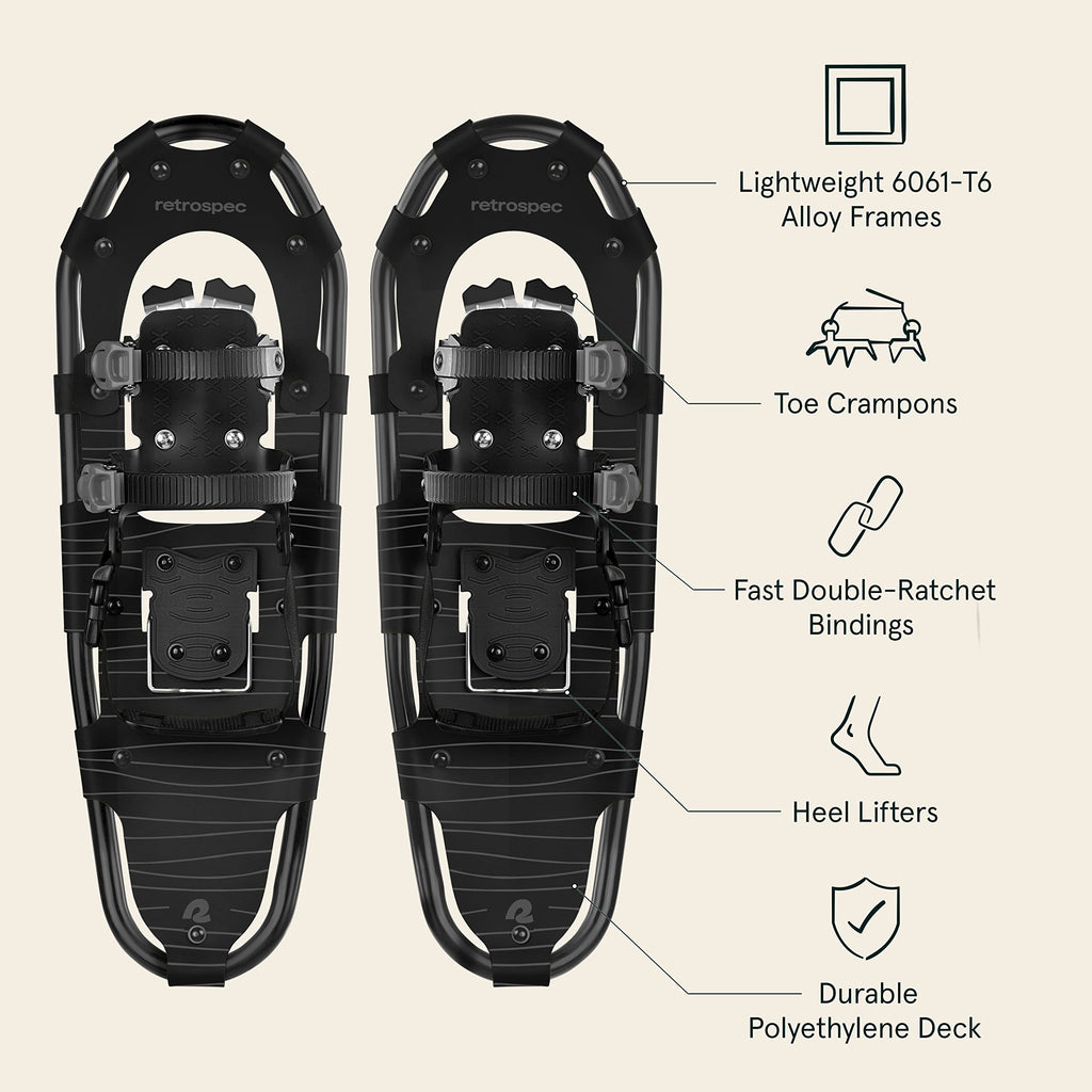 Retrospec Drifter Snowshoes for Women & Men - Lightweight Aluminum Frame Snow Shoes with Double Ratchet Binding System, Heel Lif
