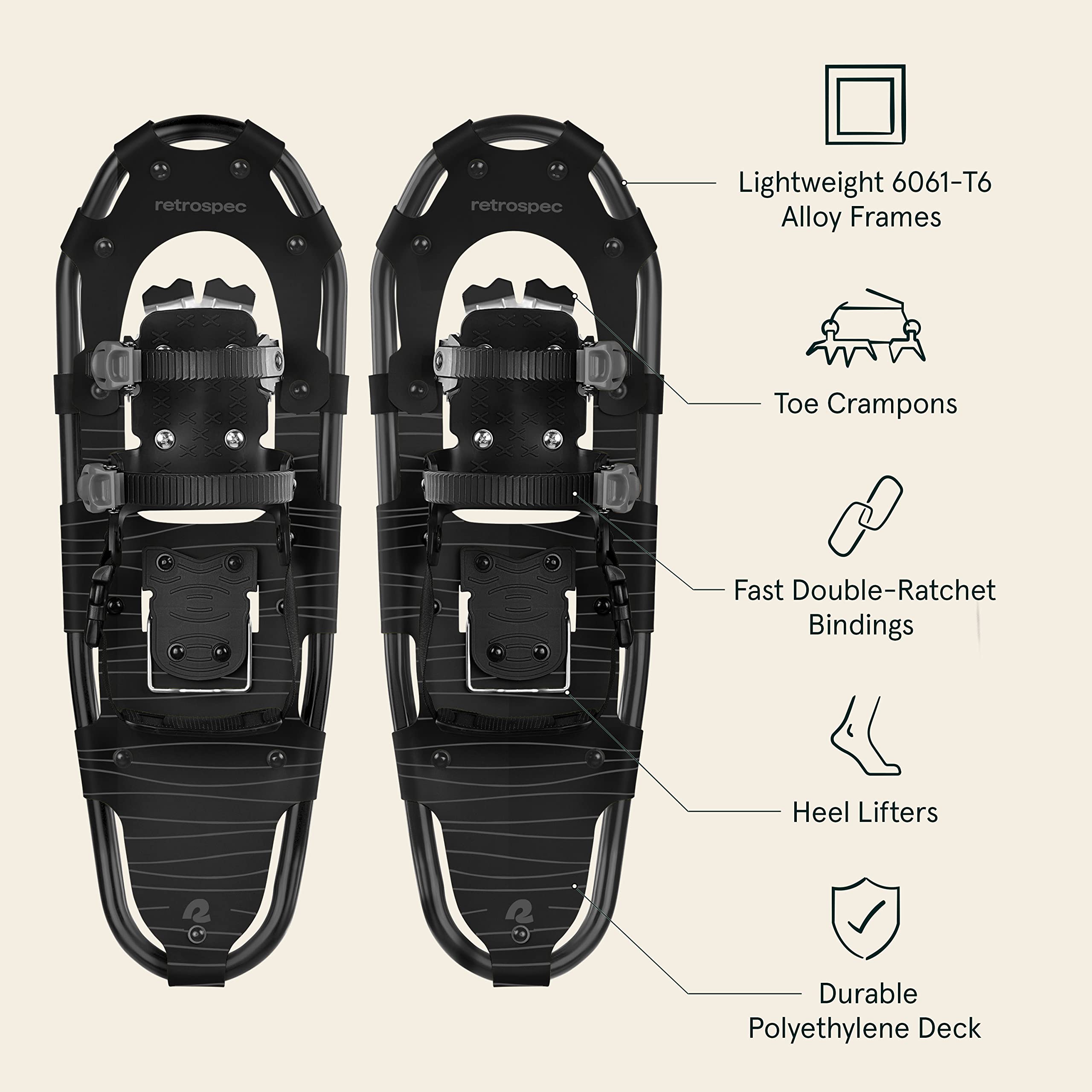 Retrospec Drifter Snowshoes for Women & Men - Lightweight Aluminum Frame Snow Shoes with Double Ratchet Binding System, Heel Lif