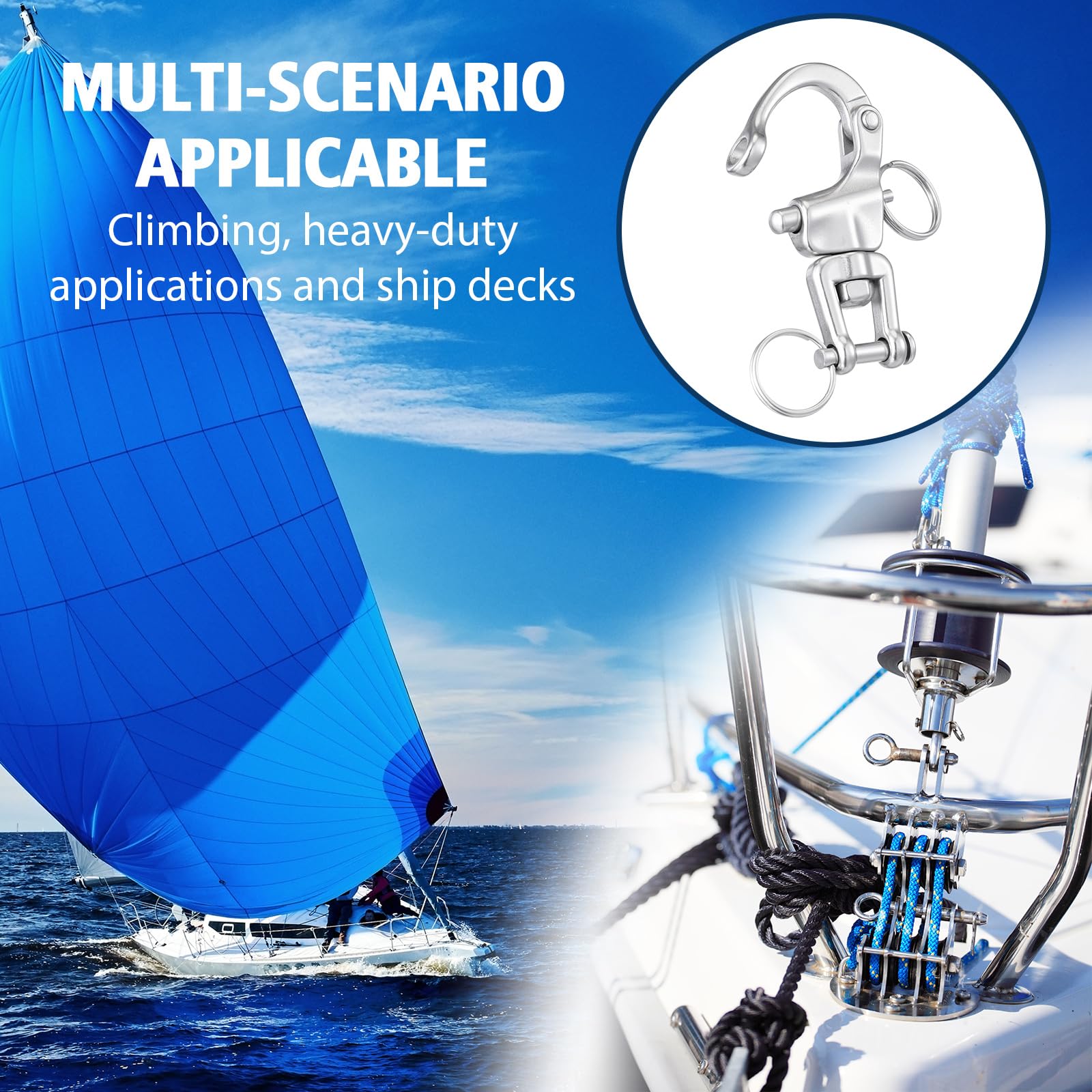 Otoolling 316 Stainless Steel Swivel Snap Shackle Clevis Quick Heavy Duty Release Spring Hook Marine Grade Sailing Halyard Shack