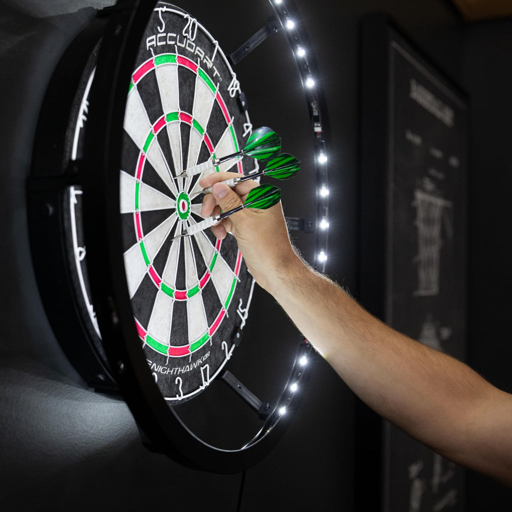 Accudart Nighthawk 2 In 1 Led/Blacklight Bristle Dartboard Surround Set - Official Size Dartboard - 360 Degree Lighting - Blackl